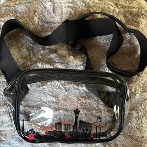 Clear Crossbody Bag with Black Strap and Red Accents